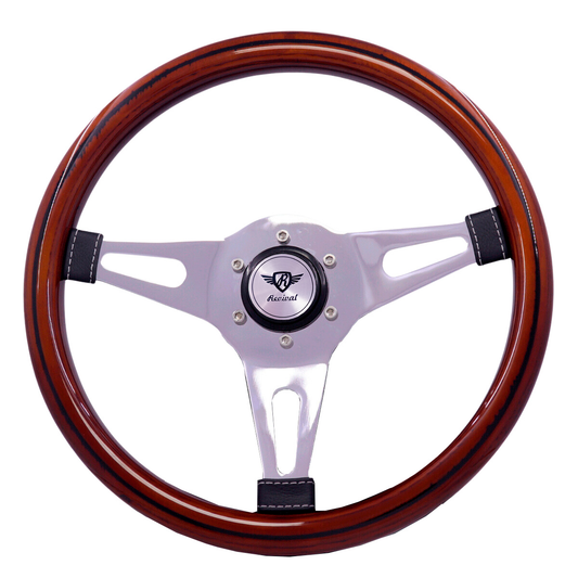 Revival Mini Classic Wood Steering Wheel (Silver Logo)