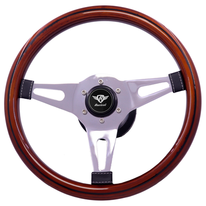 Volante Revival Mini Classic de madera (logotipo plateado)