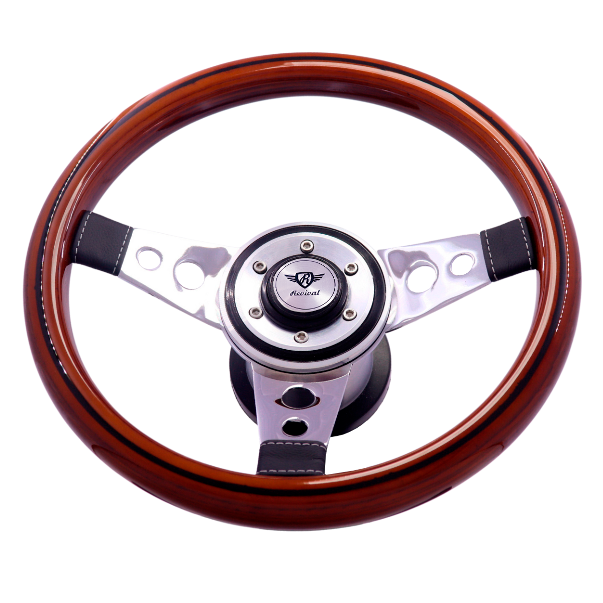 Revival Racing Wood steering wheel with disc (Silver Logo)