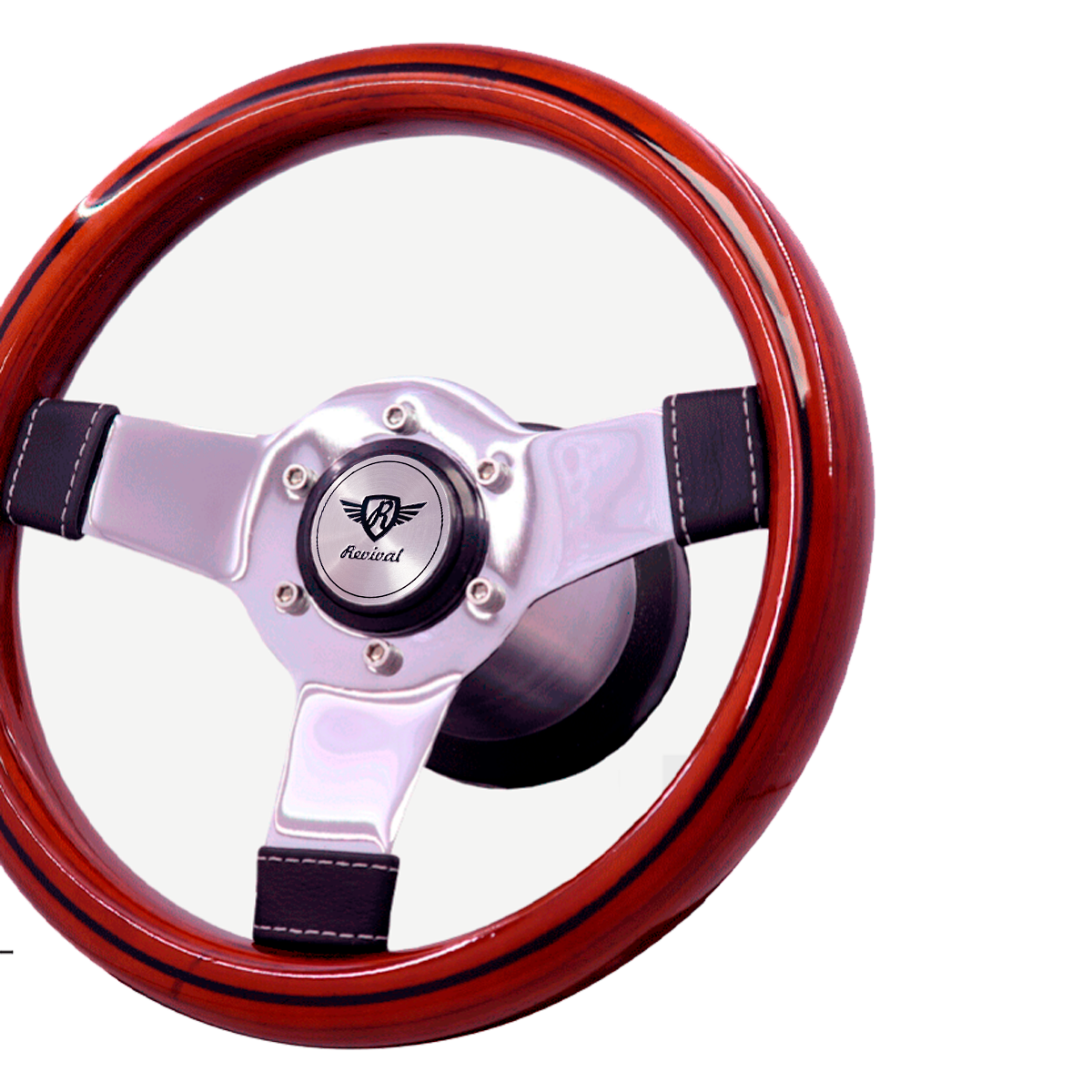 Revival Super Mini Wood Steering Wheel (Silver Logo)