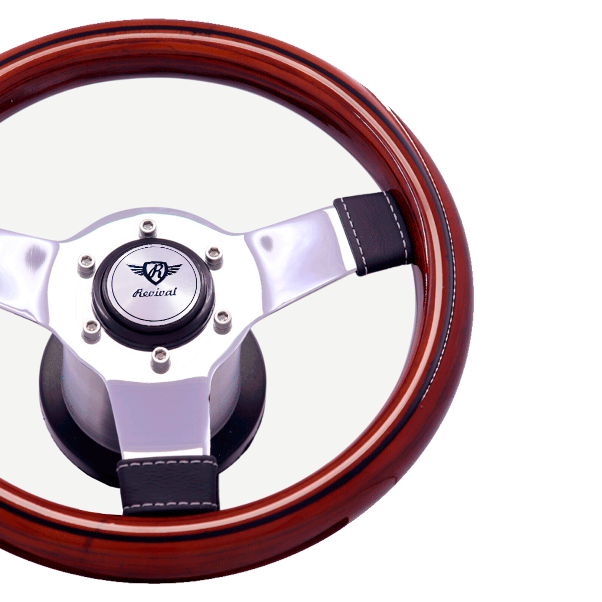 Revival Super Mini Wood Steering Wheel (Silver Logo)